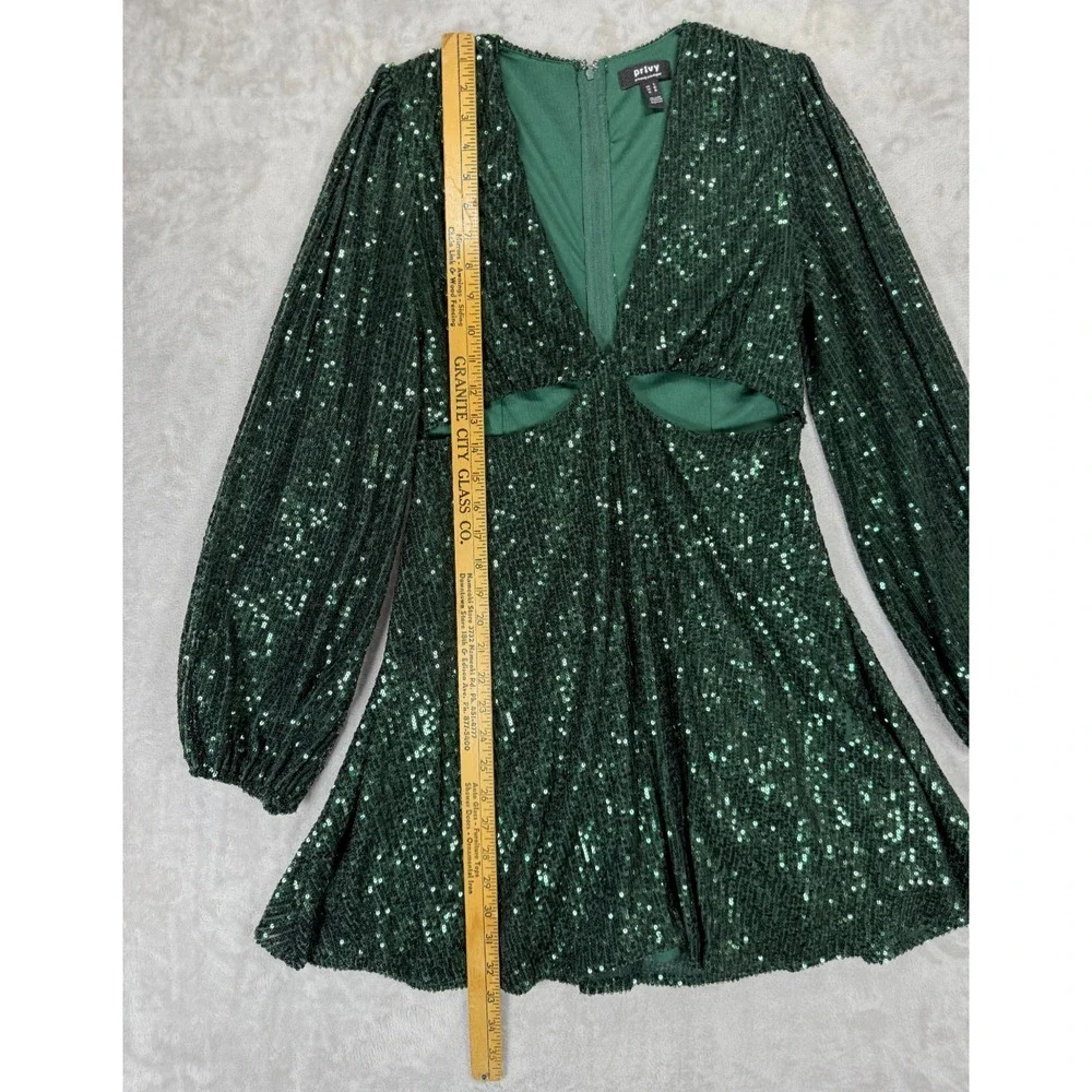 Privy Emerald‎ Green Sequin Cutout Mini Dress L NYE Holiday Party Cocktail